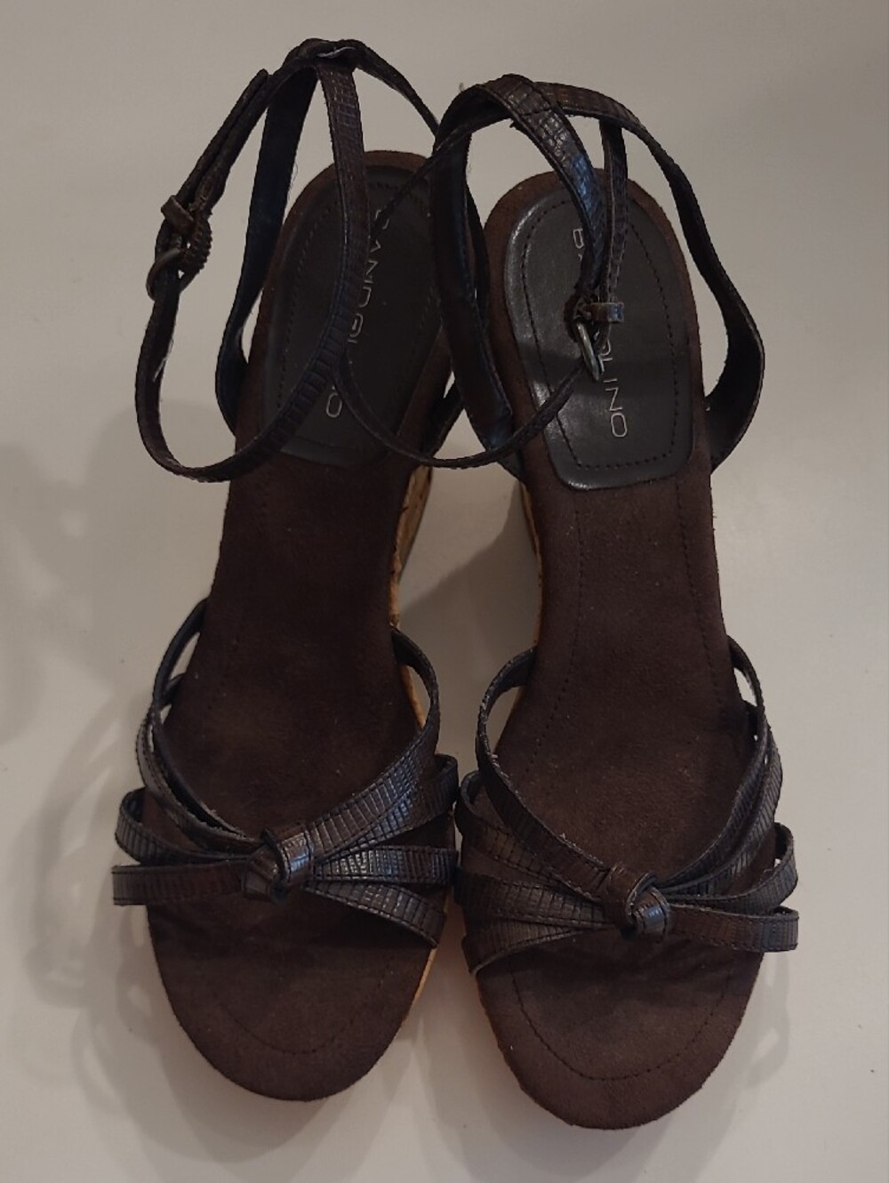 Bandolino Beaded Flower Accent Cork Wedge Sandals Bohemian Ankle Strap Heel Y2K - Picture 5 of 17